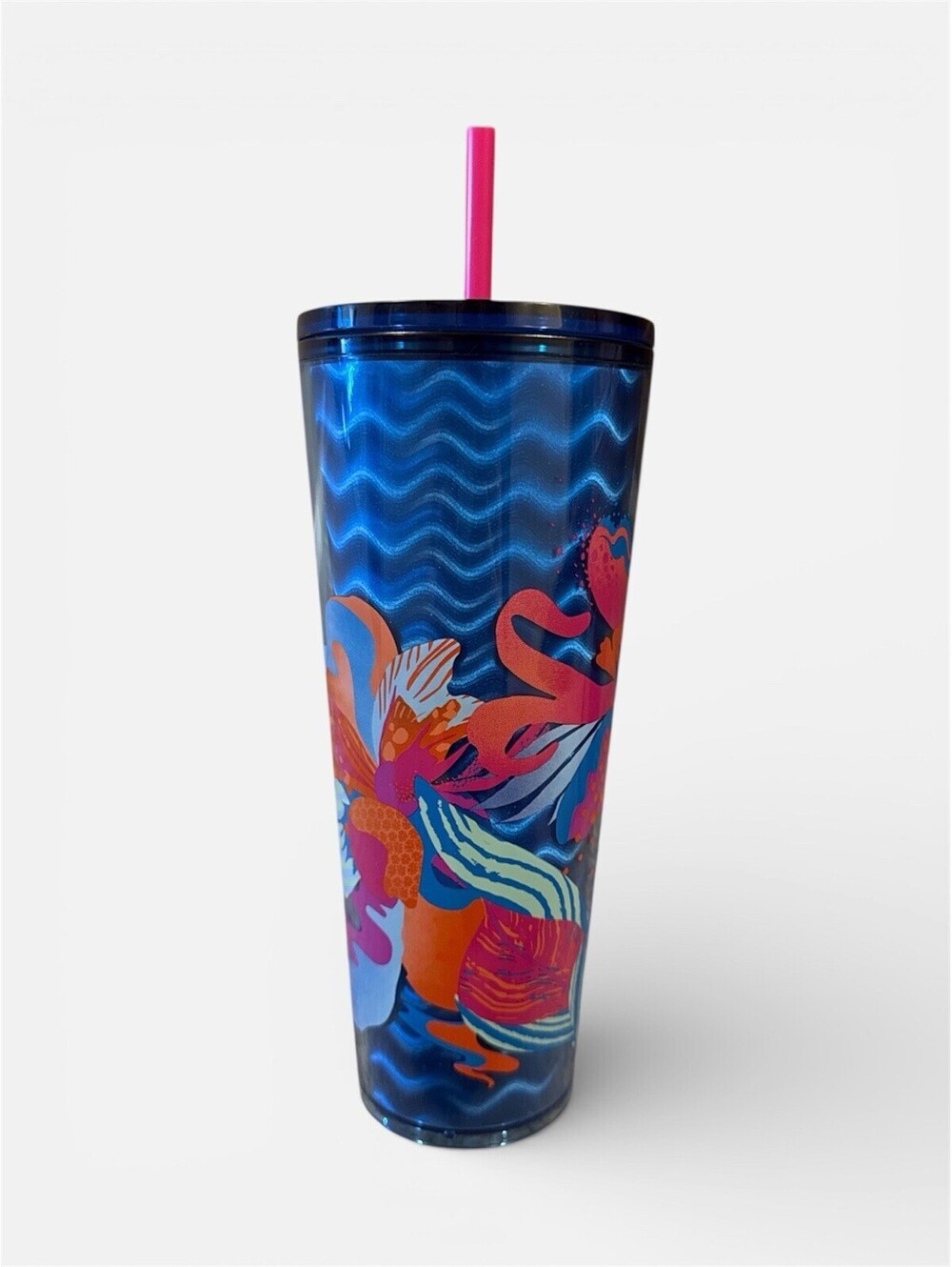 Starbucks 2024 Blue Wave Floral Holographic Venti 24oz Cold Cup Tumbler ⭐